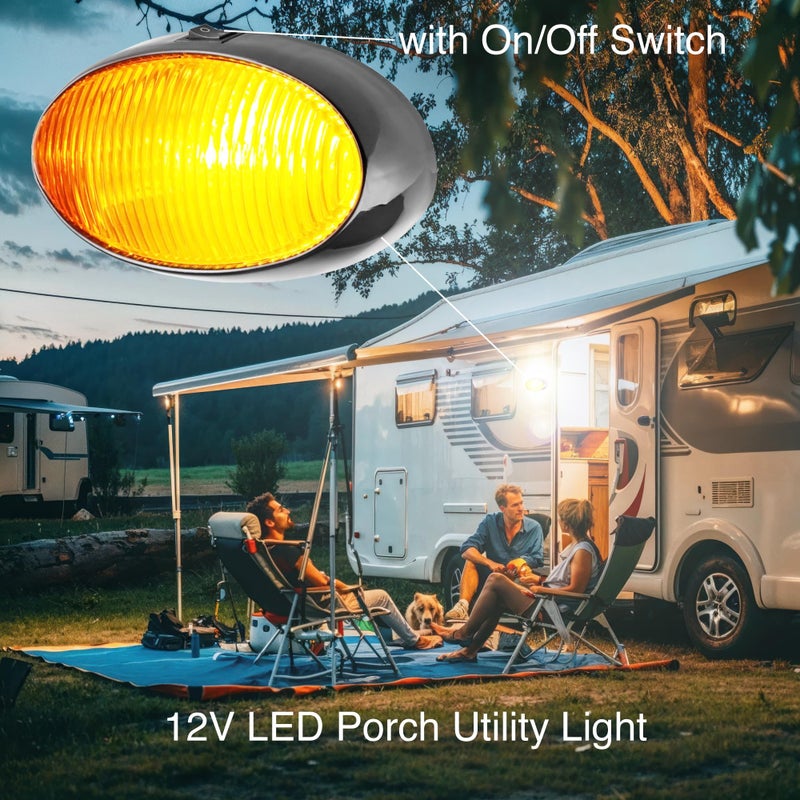 Lumitronics RV 12V LED Oval Porch Utility Light with On/Off Switch, Clear & Amber Lenses for Motorhomes, Campers, Trailers, 5th Wheels (Black) - Image 2